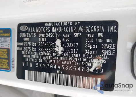 2019 Kia Sorento 3.3L Lx from USA, damaged, VIN 5XYPG4A58KG488459